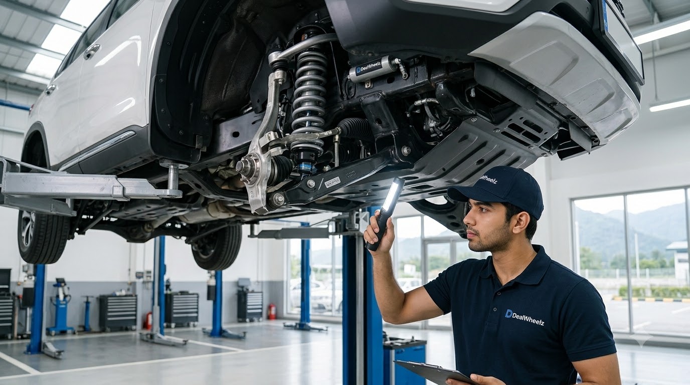 Suspension and undercarriage inspection on lift